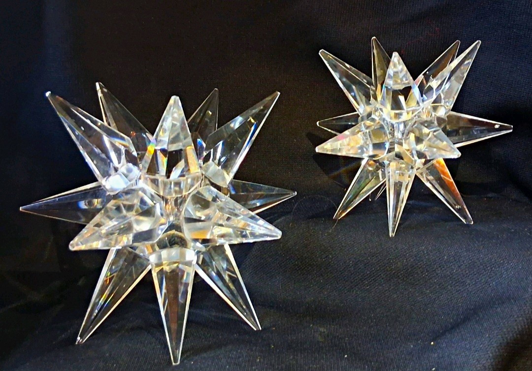 Vintage 1987 Premium Crystal Starburst Candleholder Graduated Pair No Box As Is