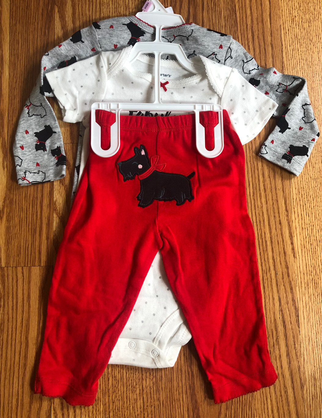 Carters 3 Pc Girls Scottie Dog Set Two Bodysuits and Pants Sizes NB,3M,9M,24M