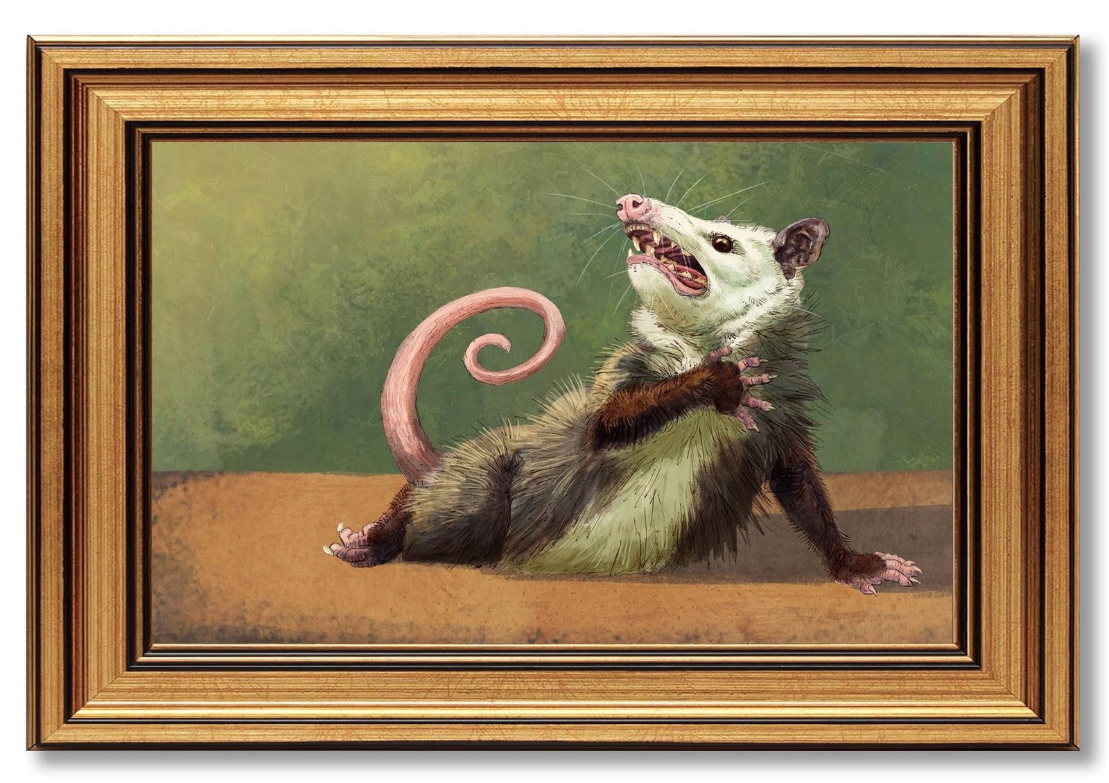 Gold Framed Funny Opossum Canvas Wall Art Humor Opossum Painting Picture Wall...