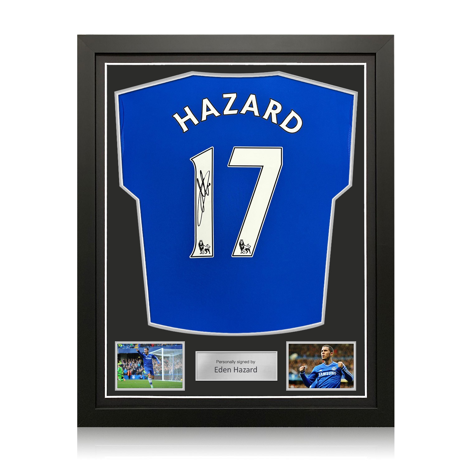 Eden Hazard Signed Original Chelsea 2013-14 Jersey (Original Print). Framed