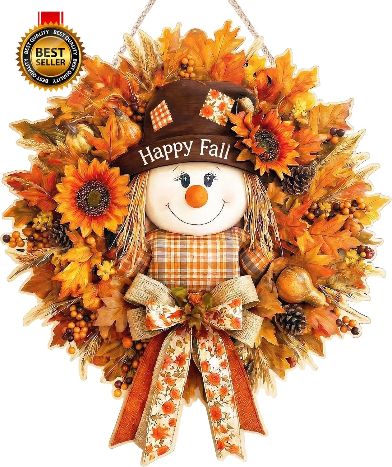 Fall Decorations for Home Wooden Fall Decor Scarecrow Door Wreath for Front...