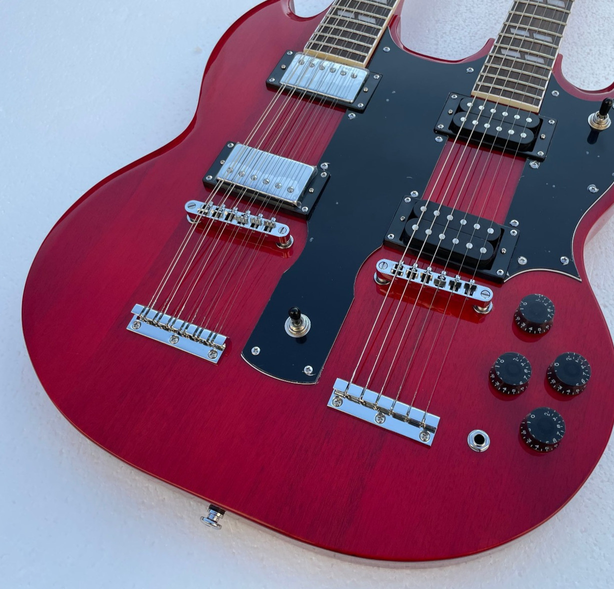 Double Neck 6 & 12 String Electric Guitar Bone Nut Glossy Finished Solid Body Double Neck 6 & 12 String Electric Guitar Bone Nut Glossy Finished Solid Body