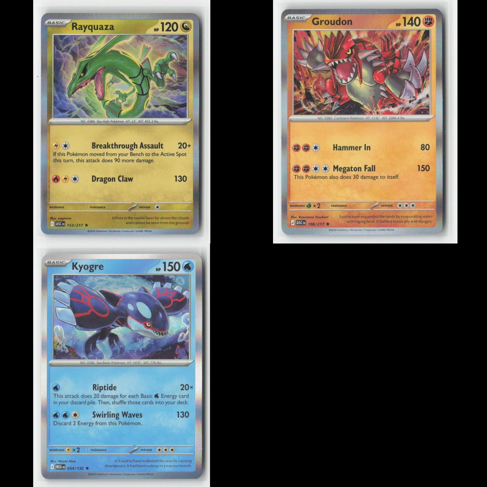 Kyogre Rayquaza Groudon Weather Trio Holo Rares 3x Pokemon Card Set Kyogre Rayquaza Groudon Weather Trio Holo Rares 3x Pokemon Card Set