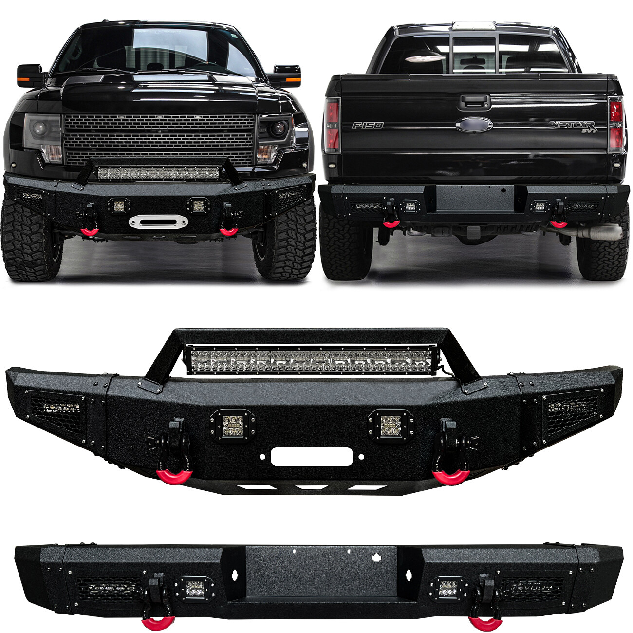 Vijay Fit 2010-2014 Ford F150 Raptor Front Bumper & Rear Bumper with LED Lights