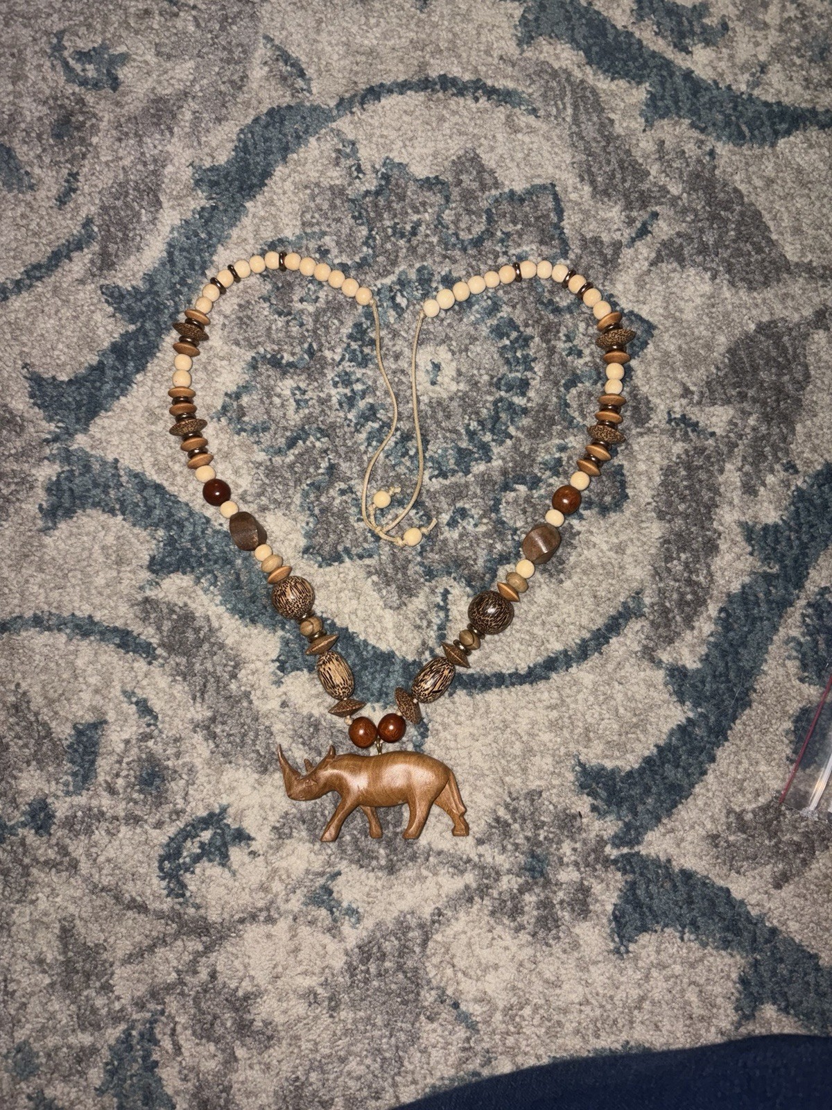 Vintage Hand-Carved Wooden Rhinoceros Pendant Beaded Vintage Hand-Carved Wooden Rhinoceros Pendant Beaded