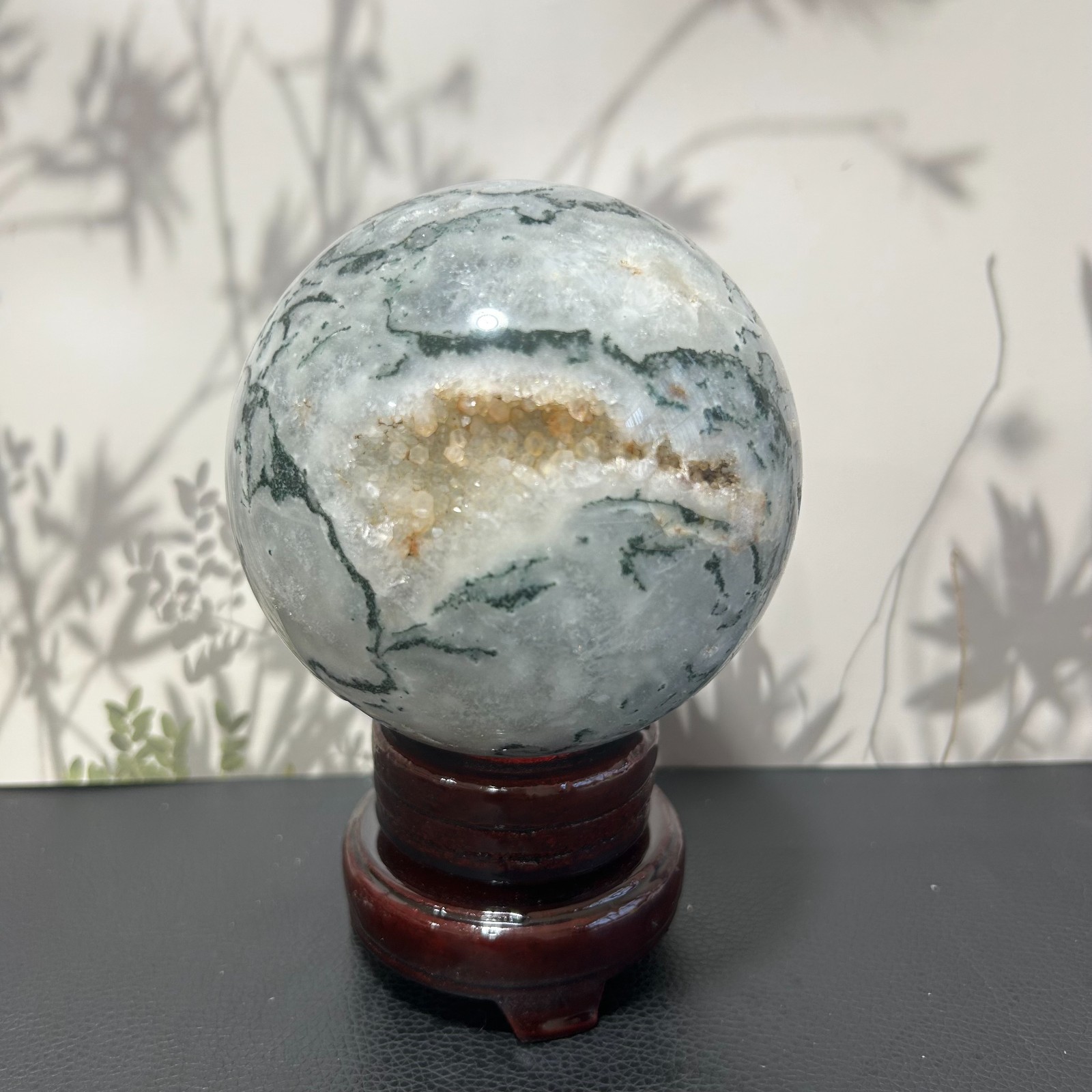 2.83LB Natural Moss Agate Quartz Sphere Crystal Magic Ball Healing G7787