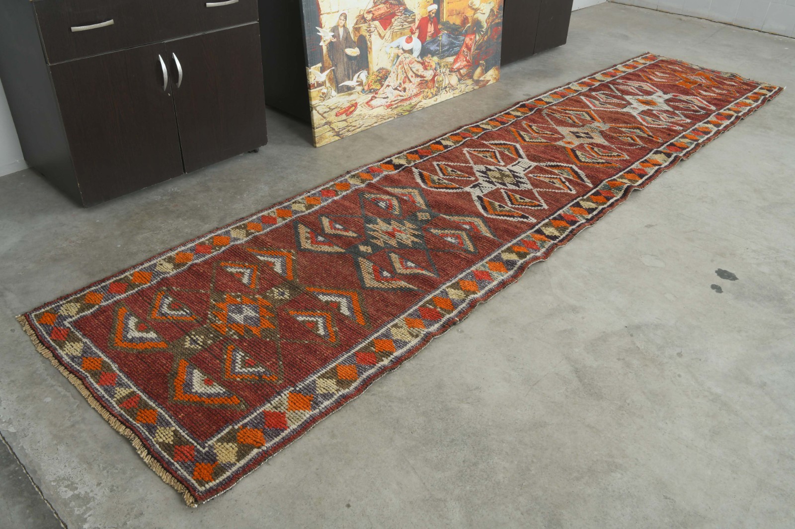 3x12 Turkish Antique Runner Rug Hand-Knotted Neutral Vintage Oushak Wool Rug,528