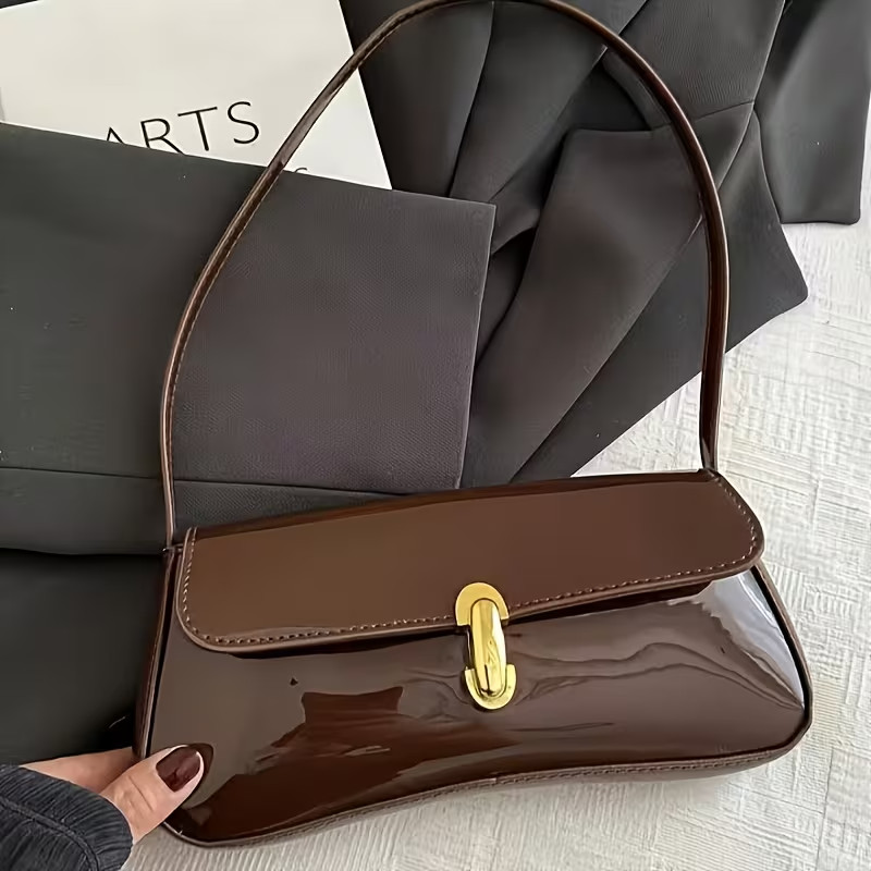 Elegant Gold Tone Clasp Modern Style Shoulder Bag Faux Leather Handbag Elegant Gold Tone Clasp Modern Style Shoulder Bag Faux Leather Handbag