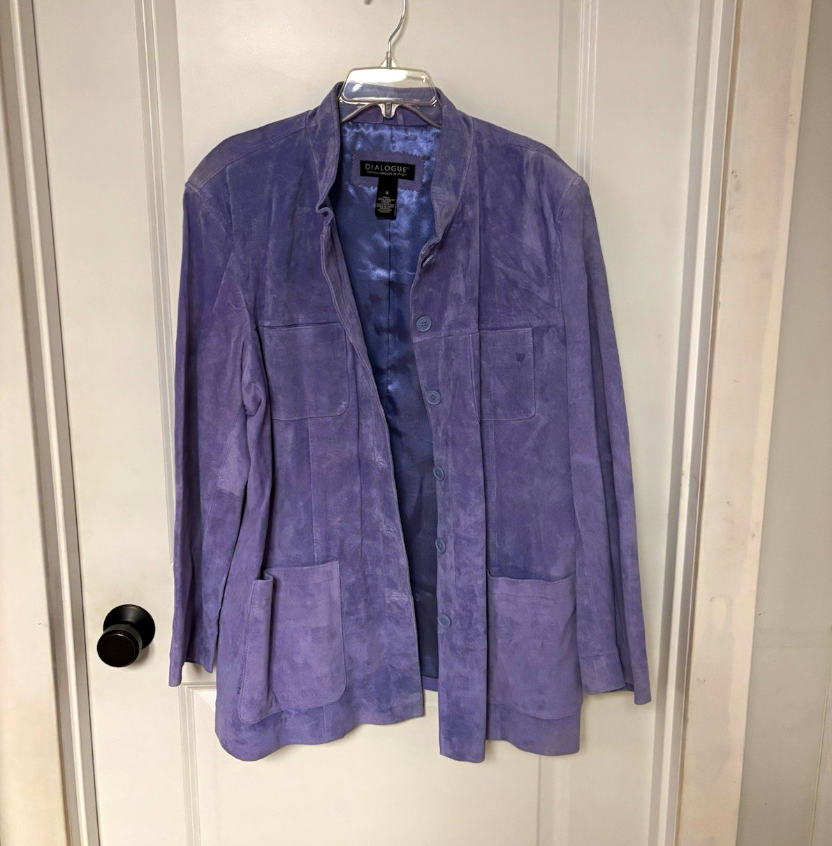 Dialogue Women’s Purple Leather Jacket Button-Front Collared w/ Pockets Plus 1X Dialogue Women’s Purple Leather Jacket Button-Front Collared w/ Pockets Plus 1X