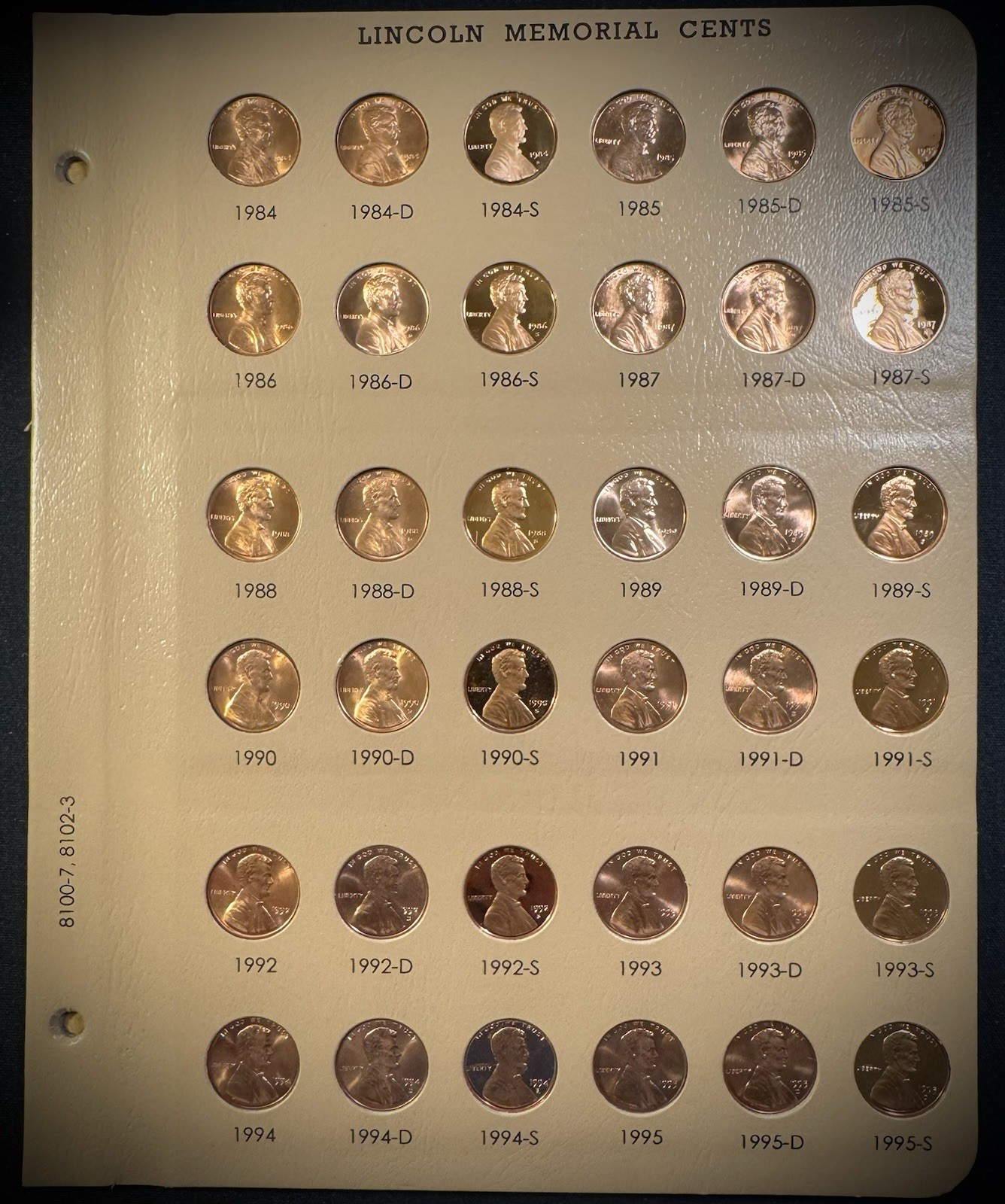1984-1995 P D S Lincoln Cent Penny 36 Coin Business & PROOF Set NEW Dansco Page