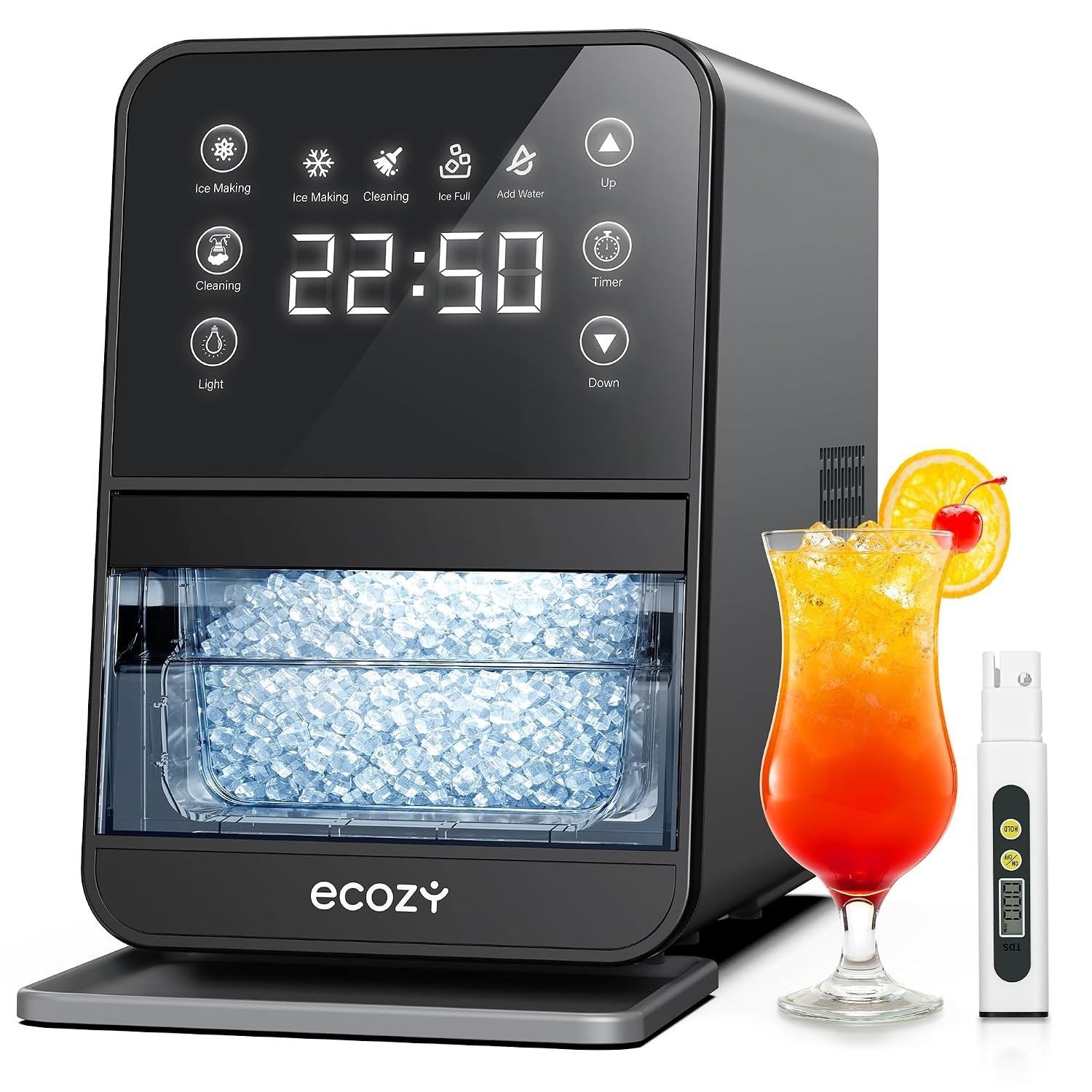 Nugget Ice Maker Countertop 40Lbs/24H Pebble Ice Machine TDS Meter Self-Cleaning Nugget Ice Maker Countertop 40Lbs/24H Pebble Ice Machine TDS Meter Self-Cleaning