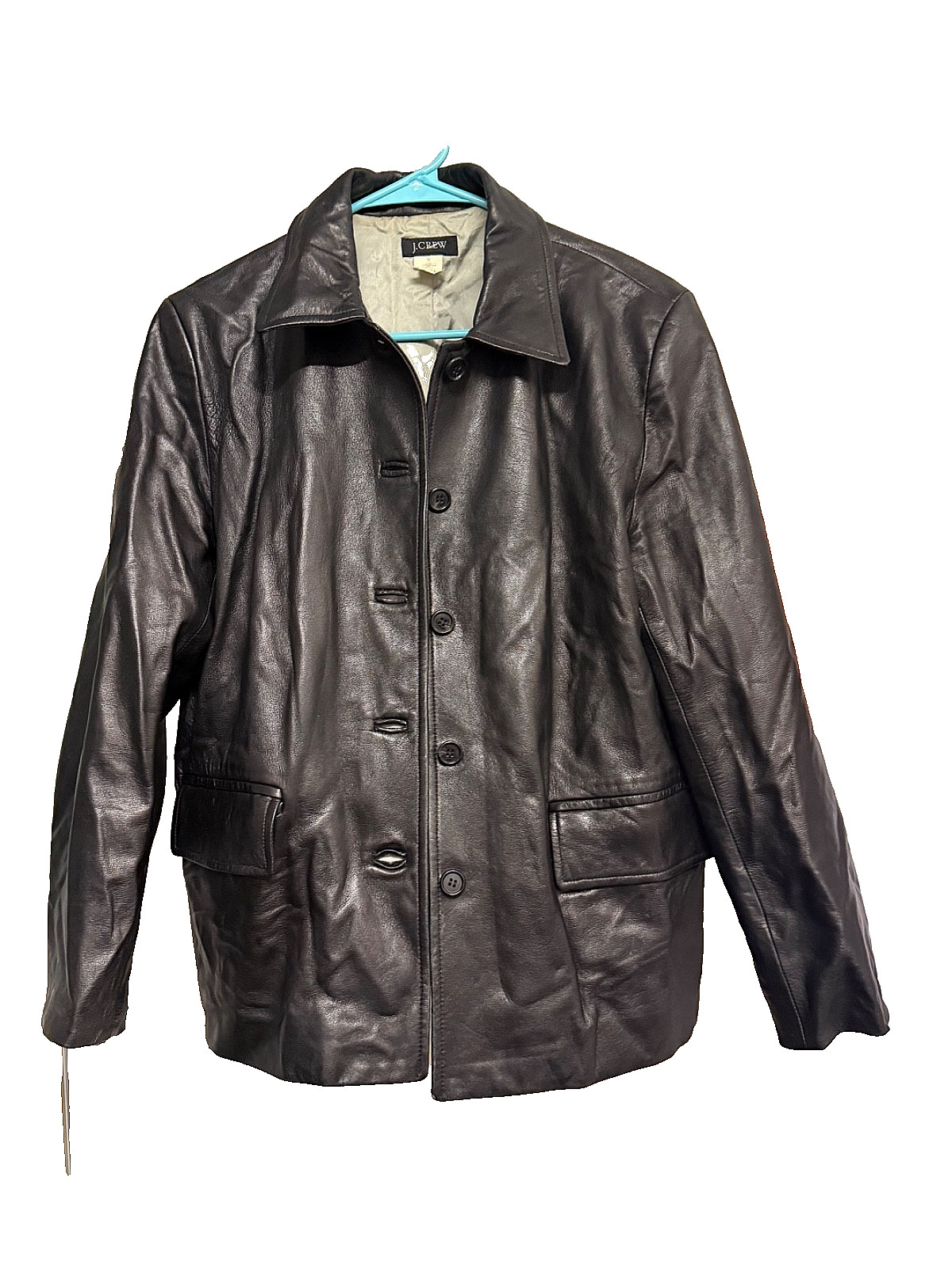 J.Crew Leather Car Coat Button Front Black Mens Jacket Medium Made in USA (skuB2 J.Crew Leather Car Coat Button Front Black Mens Jacket Medium Made in USA (skuB2