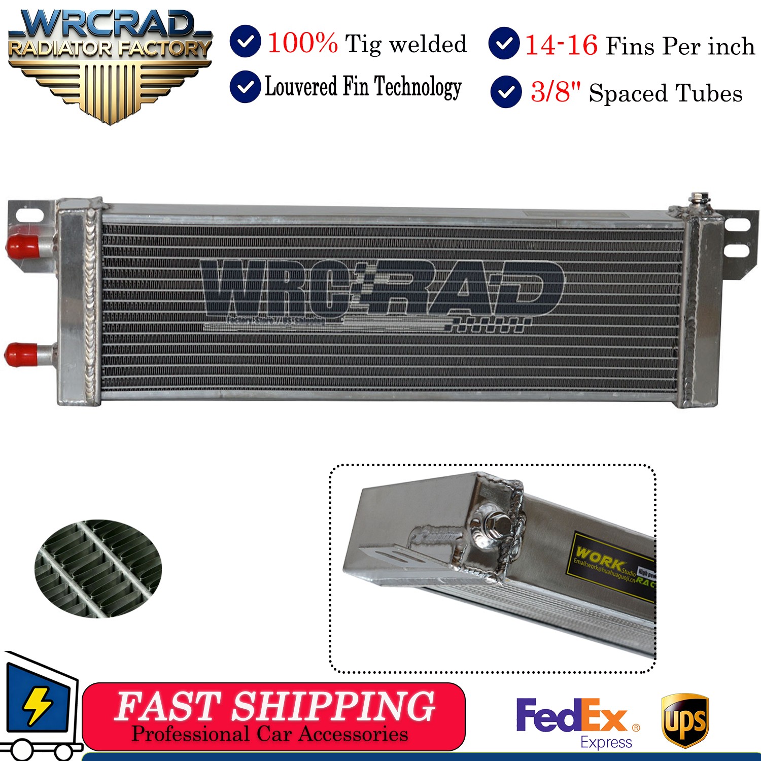 2-Rows Universal Aluminum Radiator Liquid Heat Exchanger Air Water Intercooler