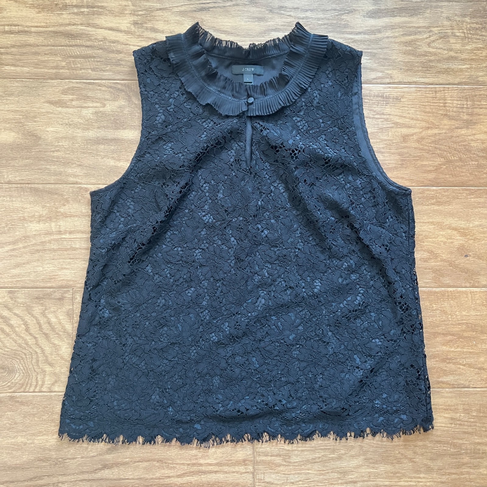 J.Crew Lace Ruffleneck Sleeveless Top Women\'s Size M Black Floral