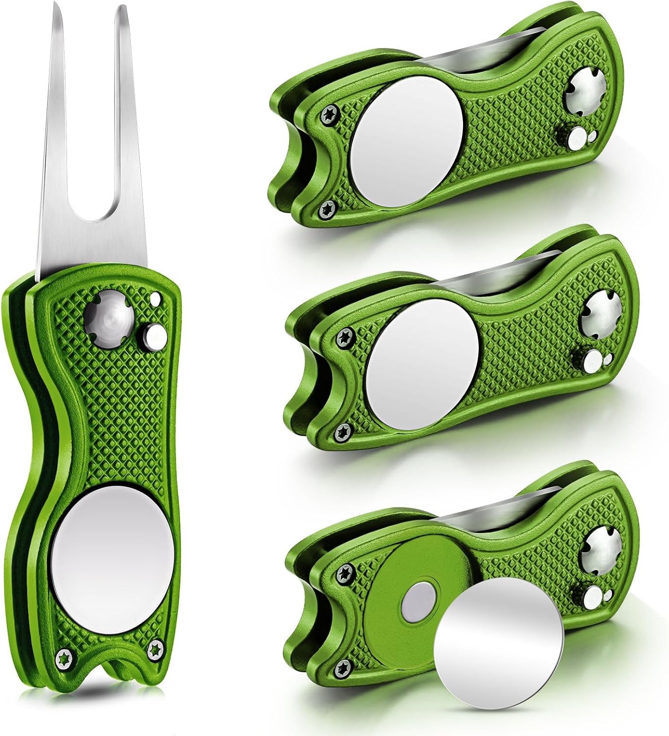 Skylety 4 Pcs Golf Divot Repair Tool Metal Foldable Grass Green 