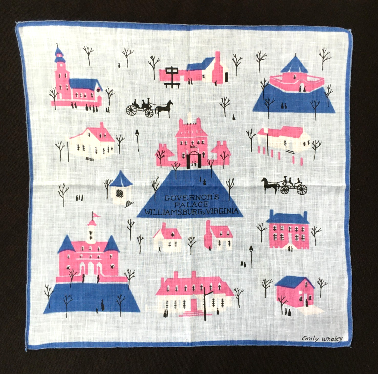 Vtg Virginia Hankie Souvenir Williamsburg Emily Whaley Signed Hanky Handkerchief