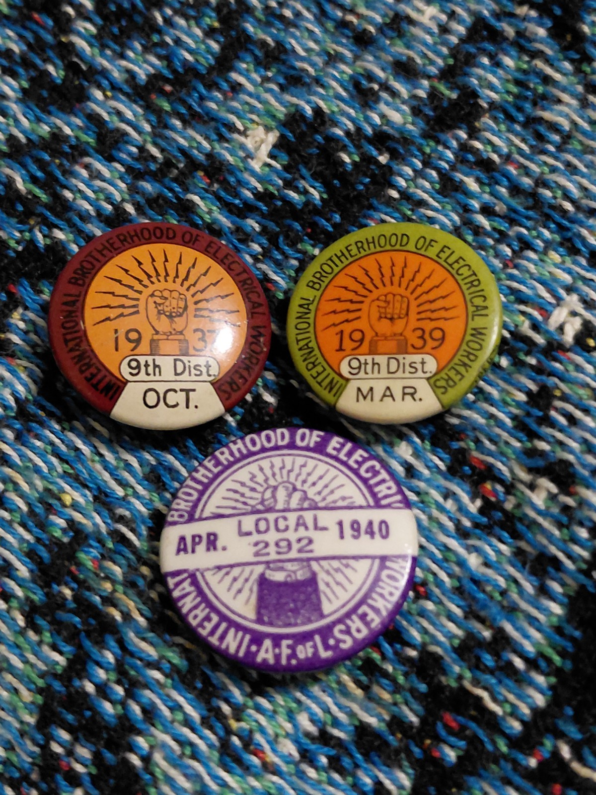 Vtg 1930s 1940s IBEW Union Pinback Button Lot (3) Bastian Geraghty AFL Local 292
