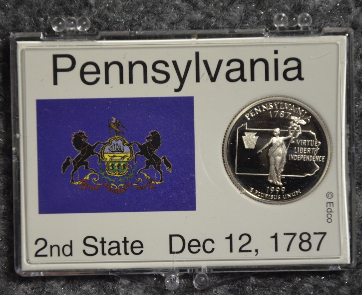 1999-S Clad Proof Pennsylvania Statehood Quarter 25C w/ 2x3 Snaplock Case