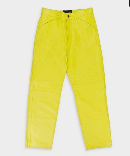 SP5DER Men\'s Debossed Leather Yellow Casual Pants Size 30 SP5DER Men\'s Debossed Leather Yellow Casual Pants Size 30