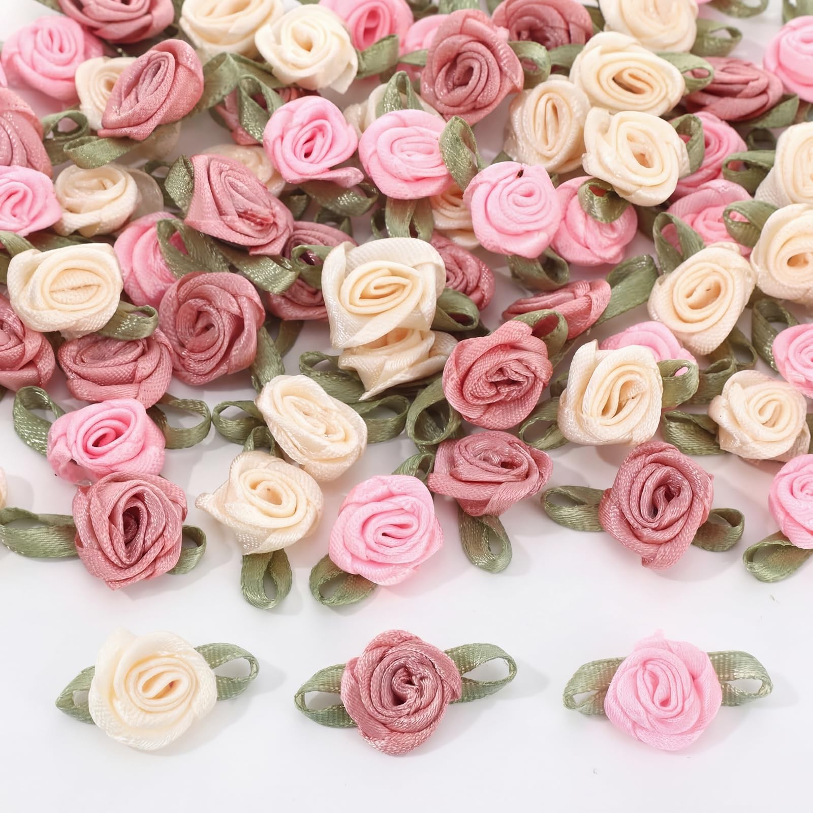 300 Pcs Mini Roses for Crafts 15 mm Mini Small Satin Ribbon Roses Flowers Art...