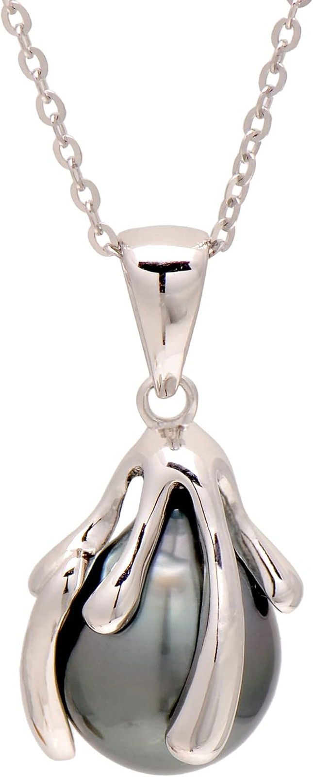 925 Sterling Silver Artistic Wrapping Cultured Tahitian Black Pearl Pendant Nec 925 Sterling Silver Artistic Wrapping Cultured Tahitian Black Pearl Pendant Nec