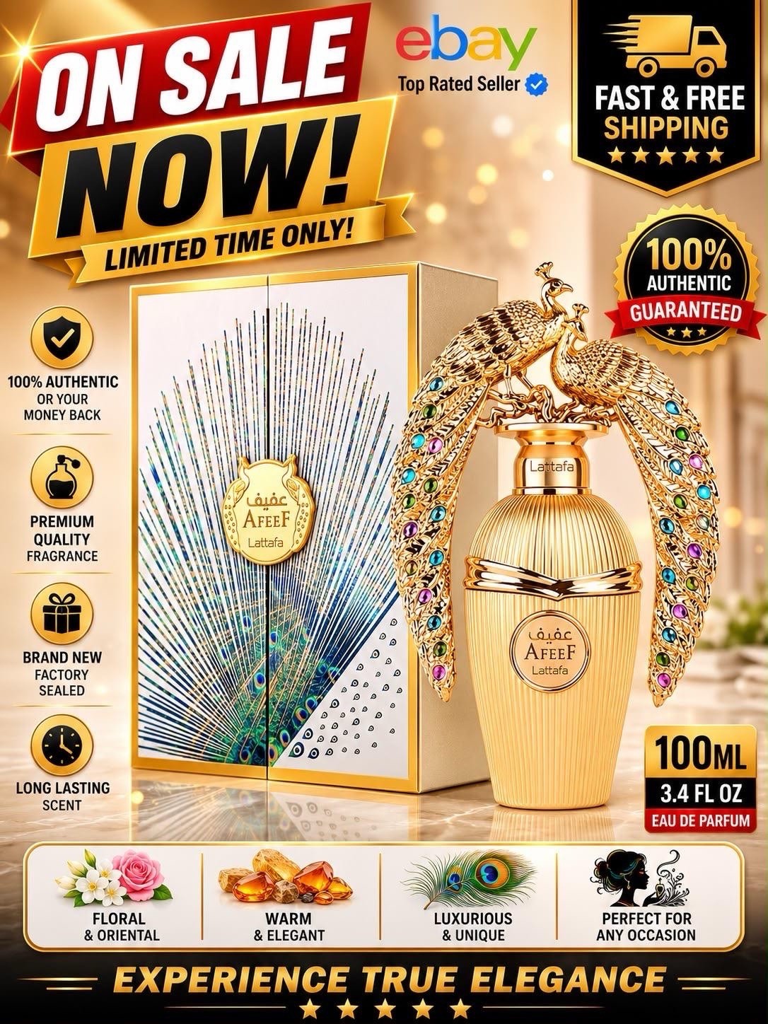 Lattafa Afeef Eau de Parfum EDP Spray Fragrance 3.4 fl oz Regular Size