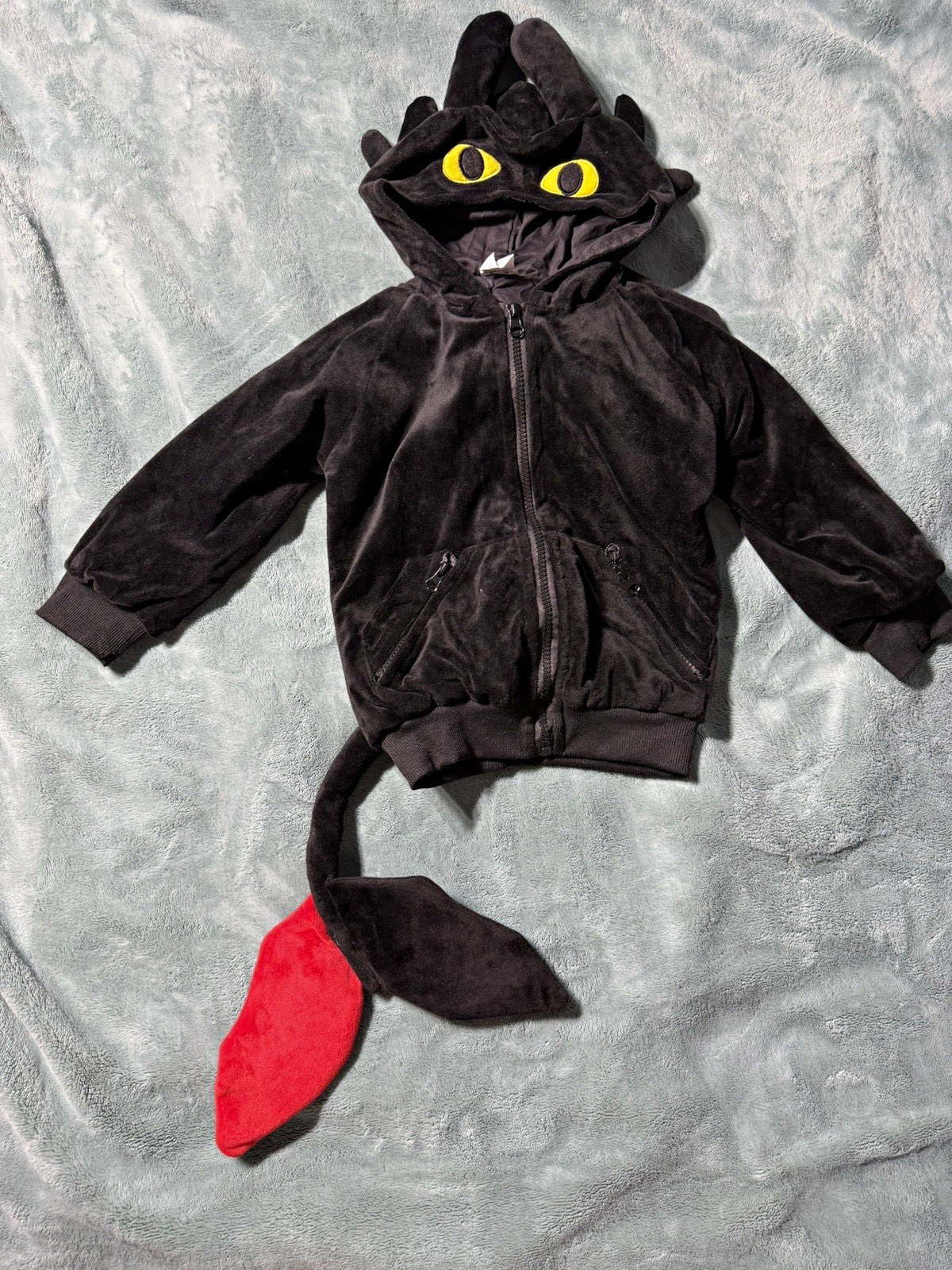 Toddler Dragon Hooded Jacket 2-4Y Black Plush Zip Up Wings Tail Halloween