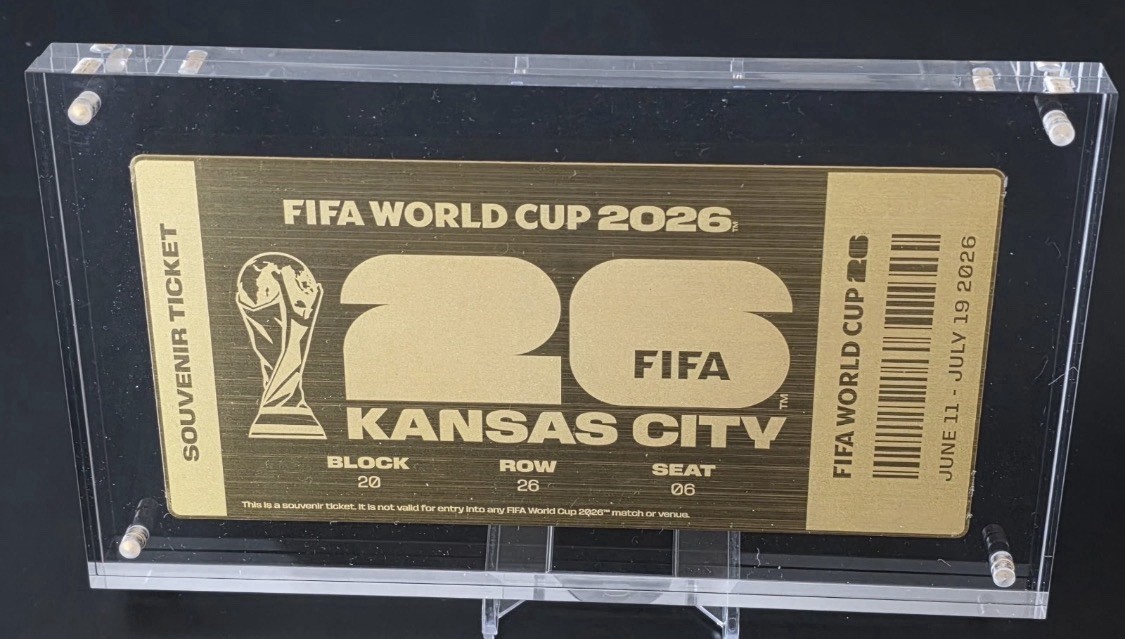 2026 FIFA World Cup Kansas City Replica Souvenir Gold Medal Ticket In Acrylic 2026 FIFA World Cup Kansas City Replica Souvenir Gold Medal Ticket In Acrylic
