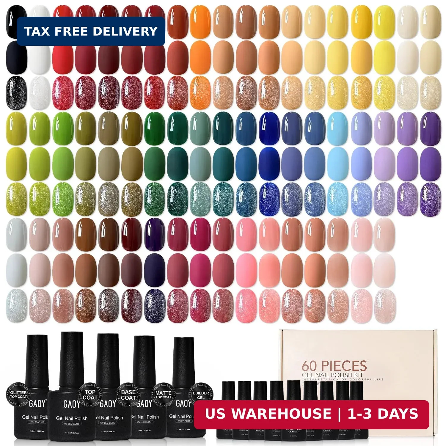 GAOY 60 Pcs Gel Nail Polish Set, 55 Colors at Home Manicure Gel Polish Kit