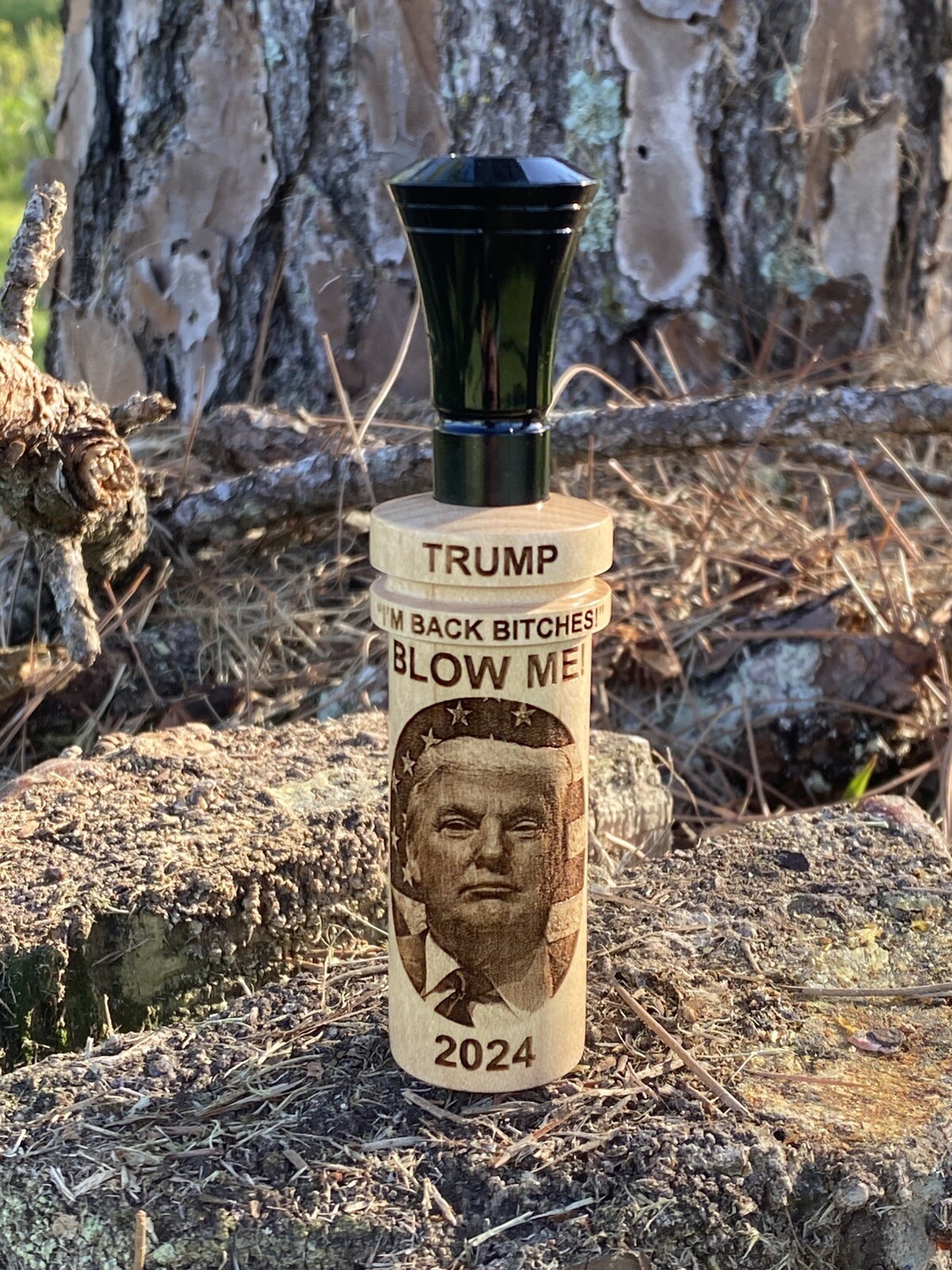 Trump “I’m back” Custom Maple Duck Call with Echo Double Reed Insert Trump “I’m back” Custom Maple Duck Call with Echo Double Reed Insert