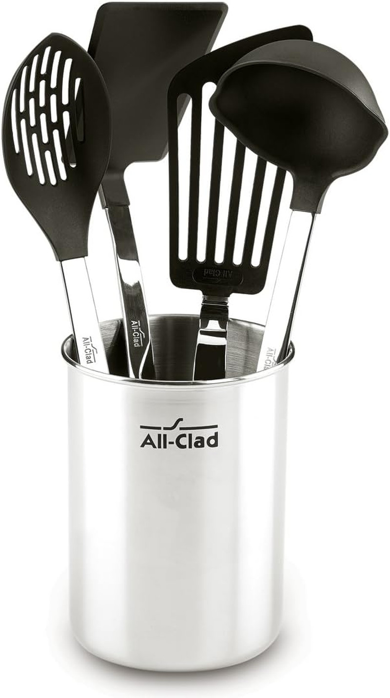 All-Clad 4-Piece Stainless Steel Kitchen Tool Set with Caddy and Nylon Heads