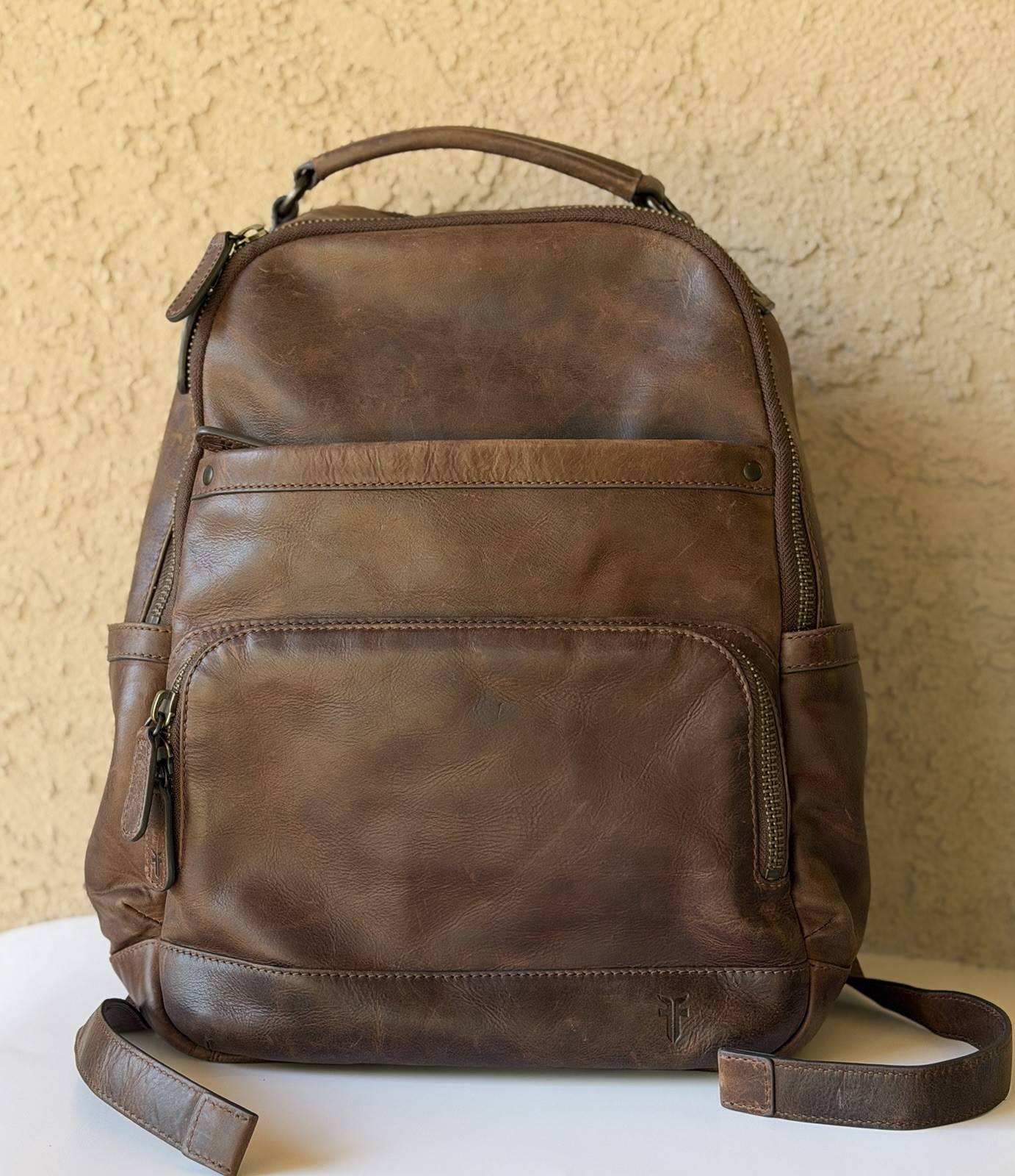 FRYE Logan Dark Brown Leather Backpack Laptop Bag Women\'s Unisex EUC