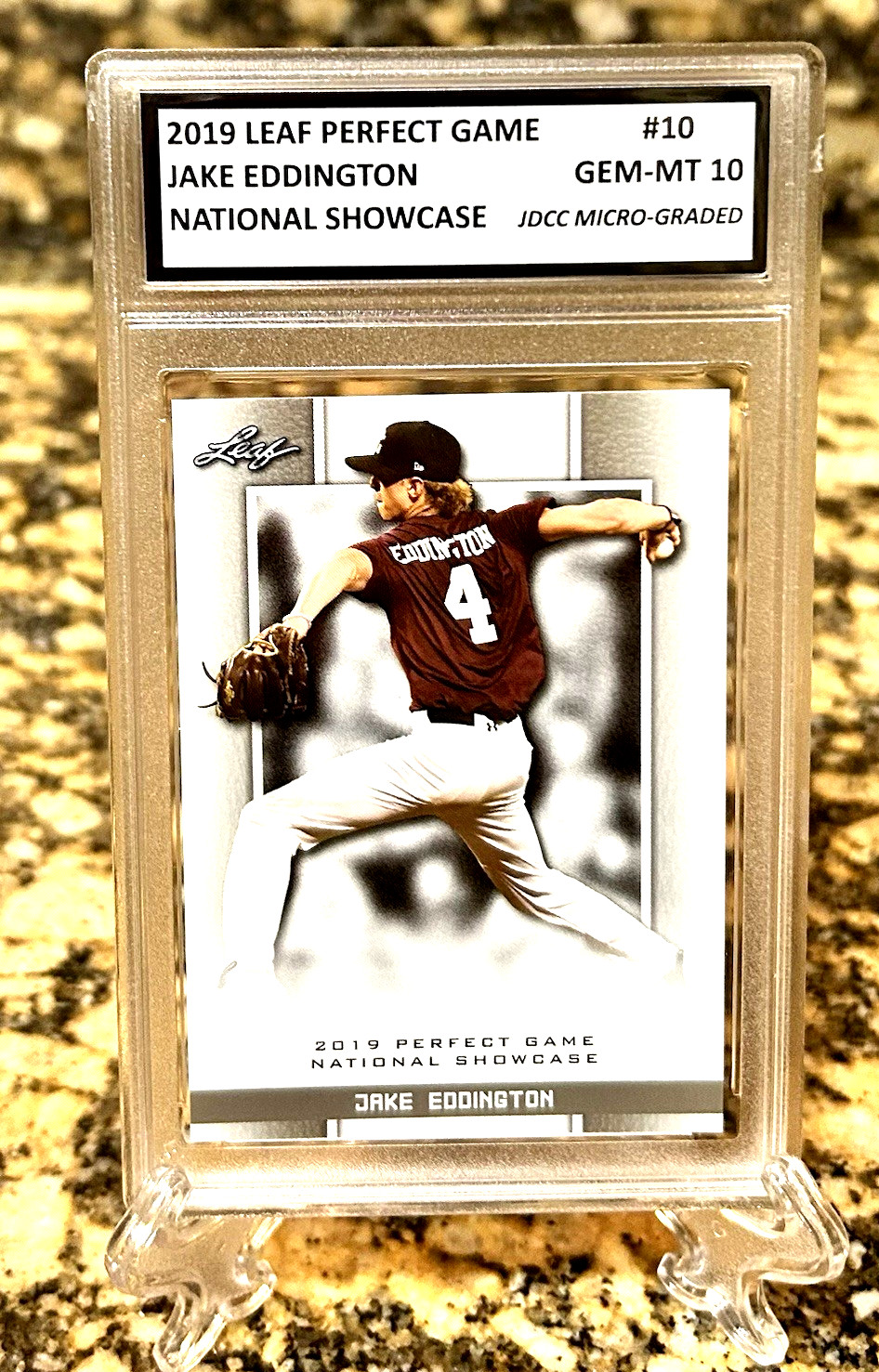 JAKE EDDINGTON 2019 LEAF PERFECT GAME Graded Gem-Mt 10 ROOKIE CARD #10. COA