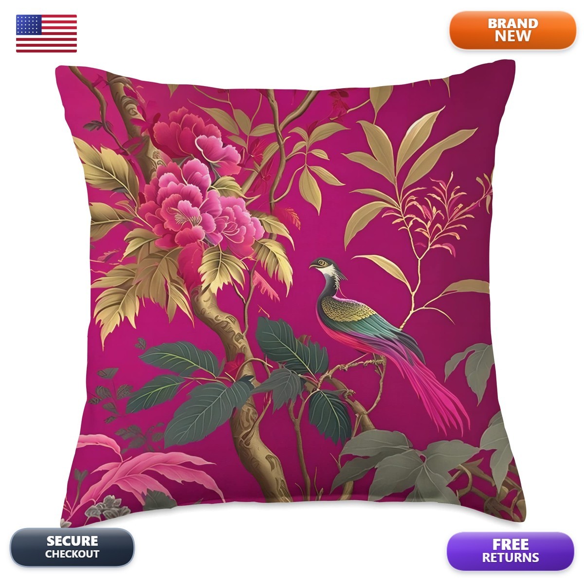 Thibaut daintree Fuchsia Botanical Chinoiserie Throw Pillow 18x18