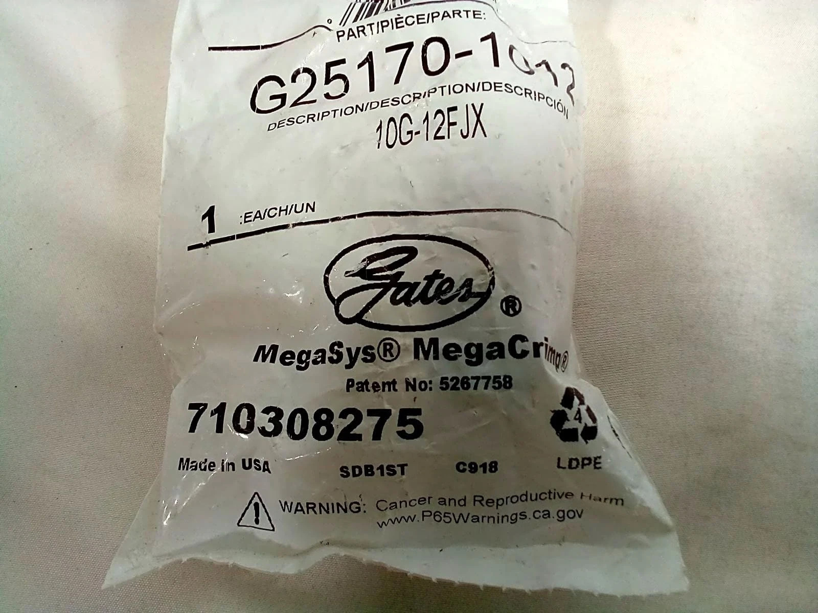 Gates 10 Pack MegaSys MegaCrimp G25170-1012 10G-12FJX Hydraulic Hose Fitting Gates 10 Pack MegaSys MegaCrimp G25170-1012 10G-12FJX Hydraulic Hose Fitting