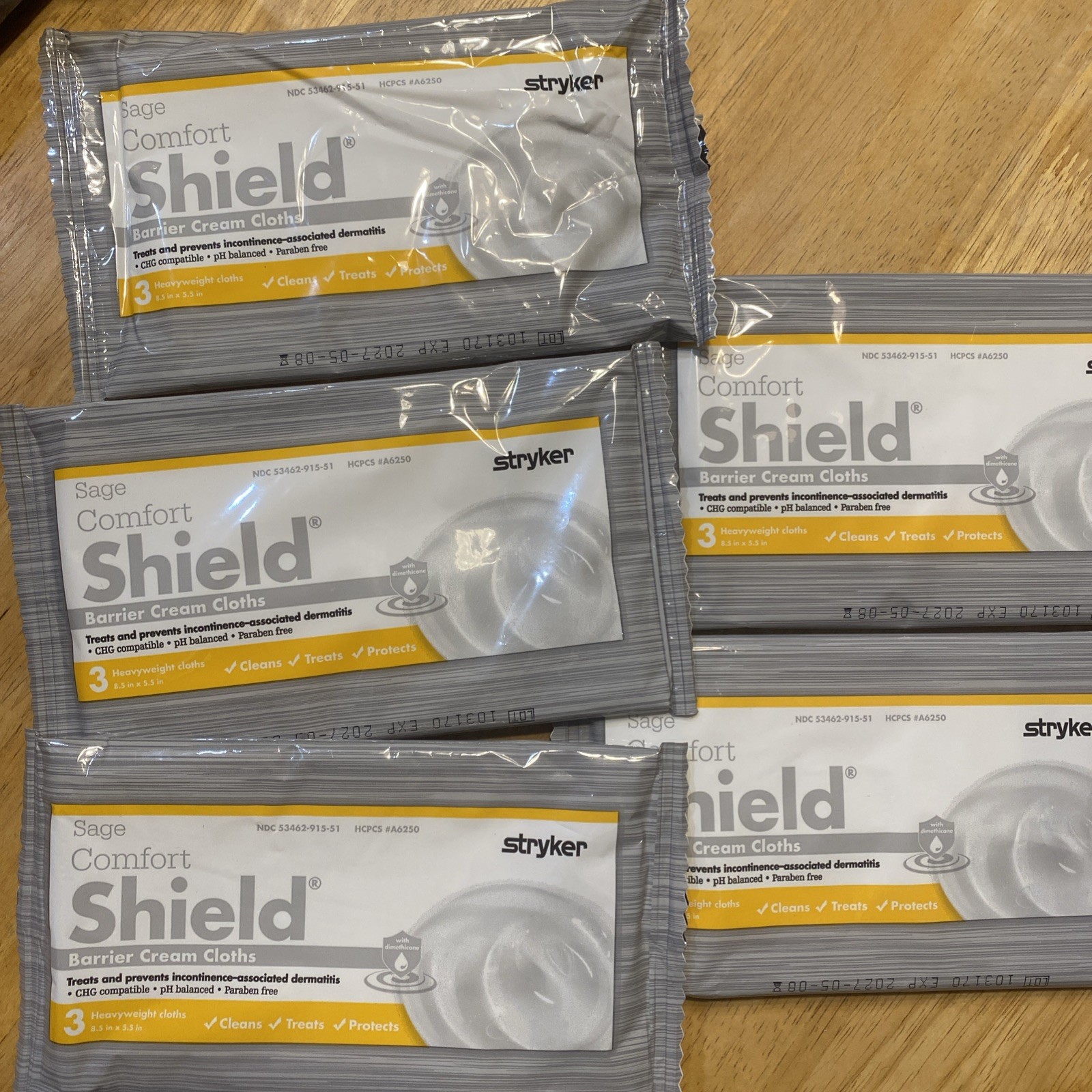 5 Pkgs Stryker Sage Comfort Shield Barrier Cream Cloths (15 Cloths) Exp 5-8-27 5 Pkgs Stryker Sage Comfort Shield Barrier Cream Cloths (15 Cloths) Exp 5-8-27