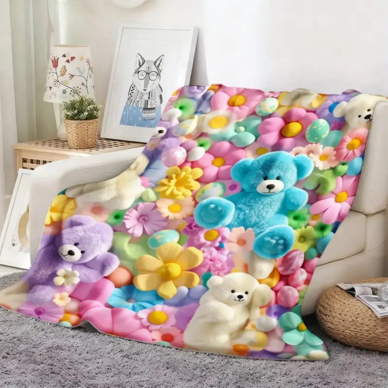 `Cute Teddy Bear Floral Throw Blanket Soft Cozy Plush Home Gift` `Cute Teddy Bear Floral Throw Blanket Soft Cozy Plush Home Gift`