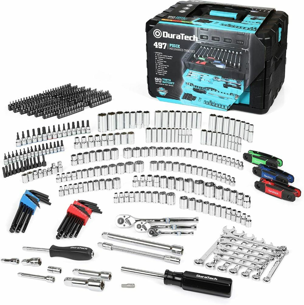DURATECH 497-Piece Mechanics Tool Set SAE/Metric Sockets Muti-purpose Tools Kit
