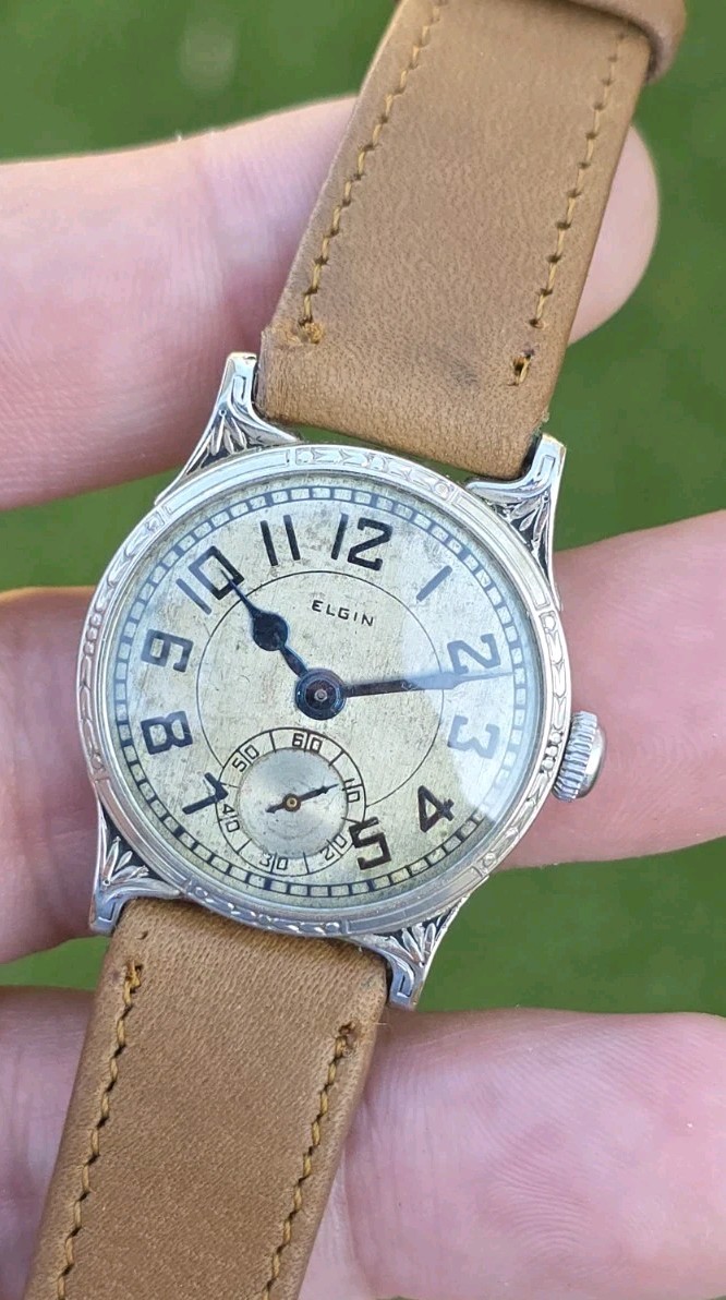 Vintage 1920's Elgin “Model E-4” Art Deco 14k gold filled Men's 27mm Watch 