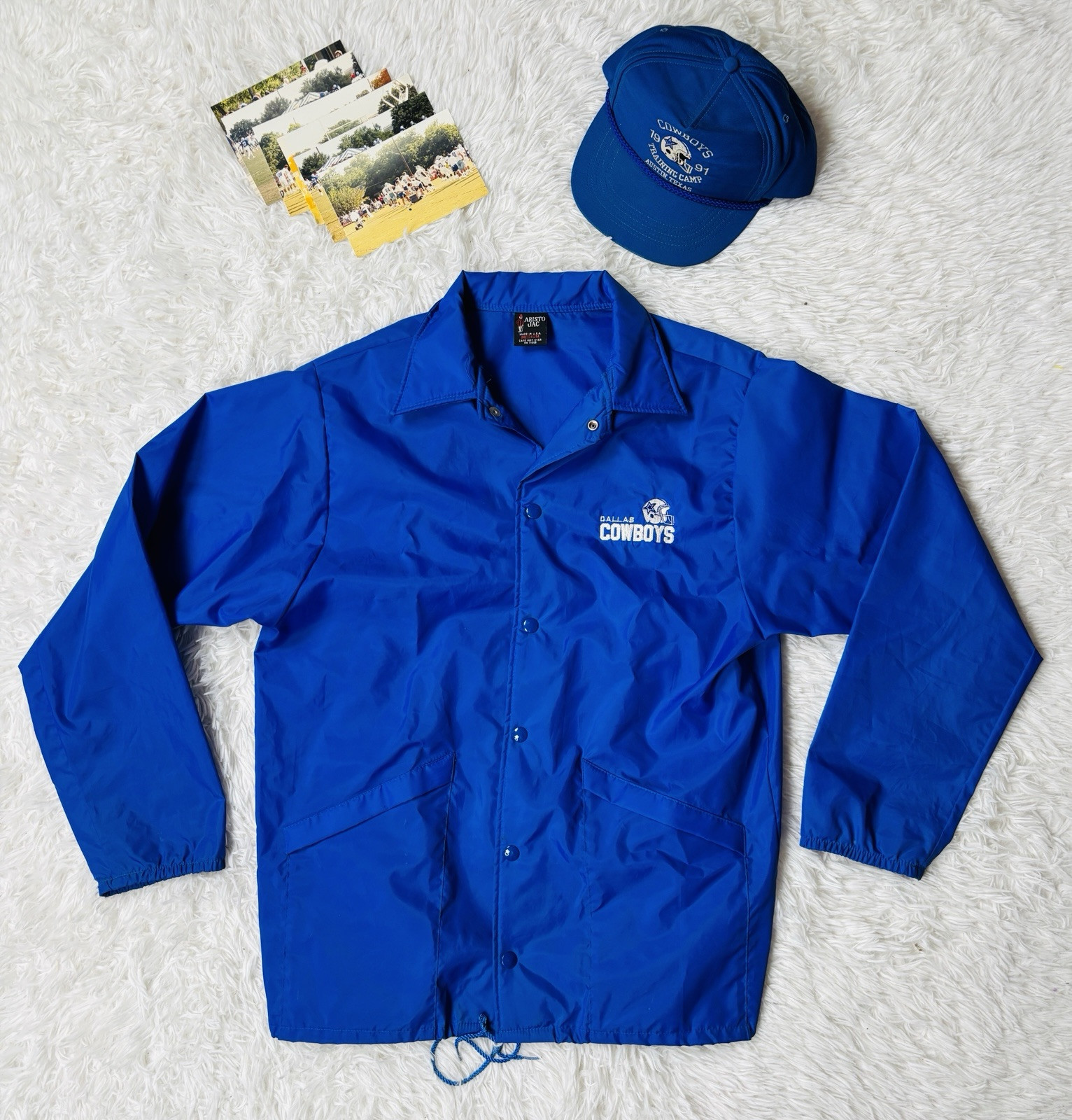 Vtg 1991 Dallas Cowboys Training Camp Austin TX Jacket Hat & Photo Archive SET