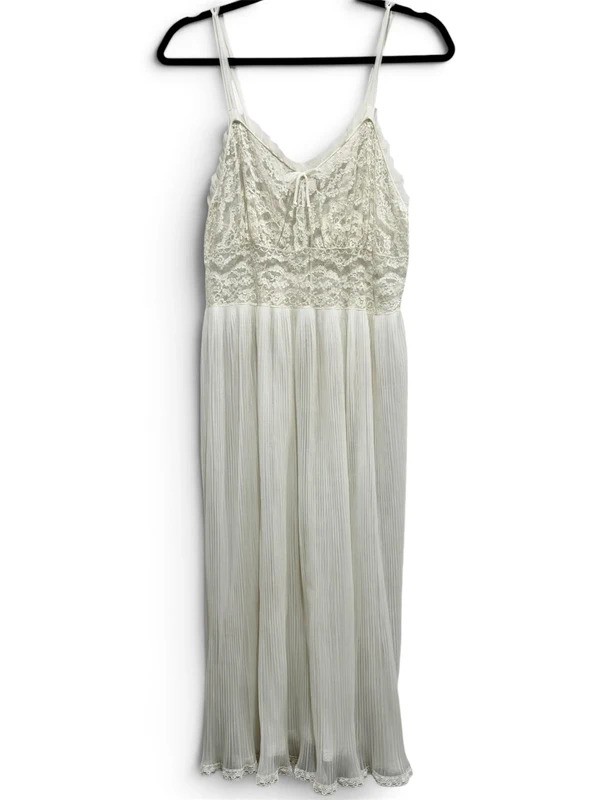 Vintage 1950s Rhythm Lingerie sheer lace nightgown in soft ivory. Vintage 1950s Rhythm Lingerie sheer lace nightgown in soft ivory.