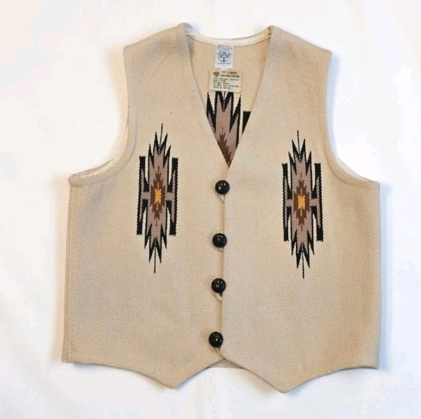 Vtg 60\'s Ortega\'s Chimayo 100% Wool Hand Woven Vest Men’s Southwestern USA 42