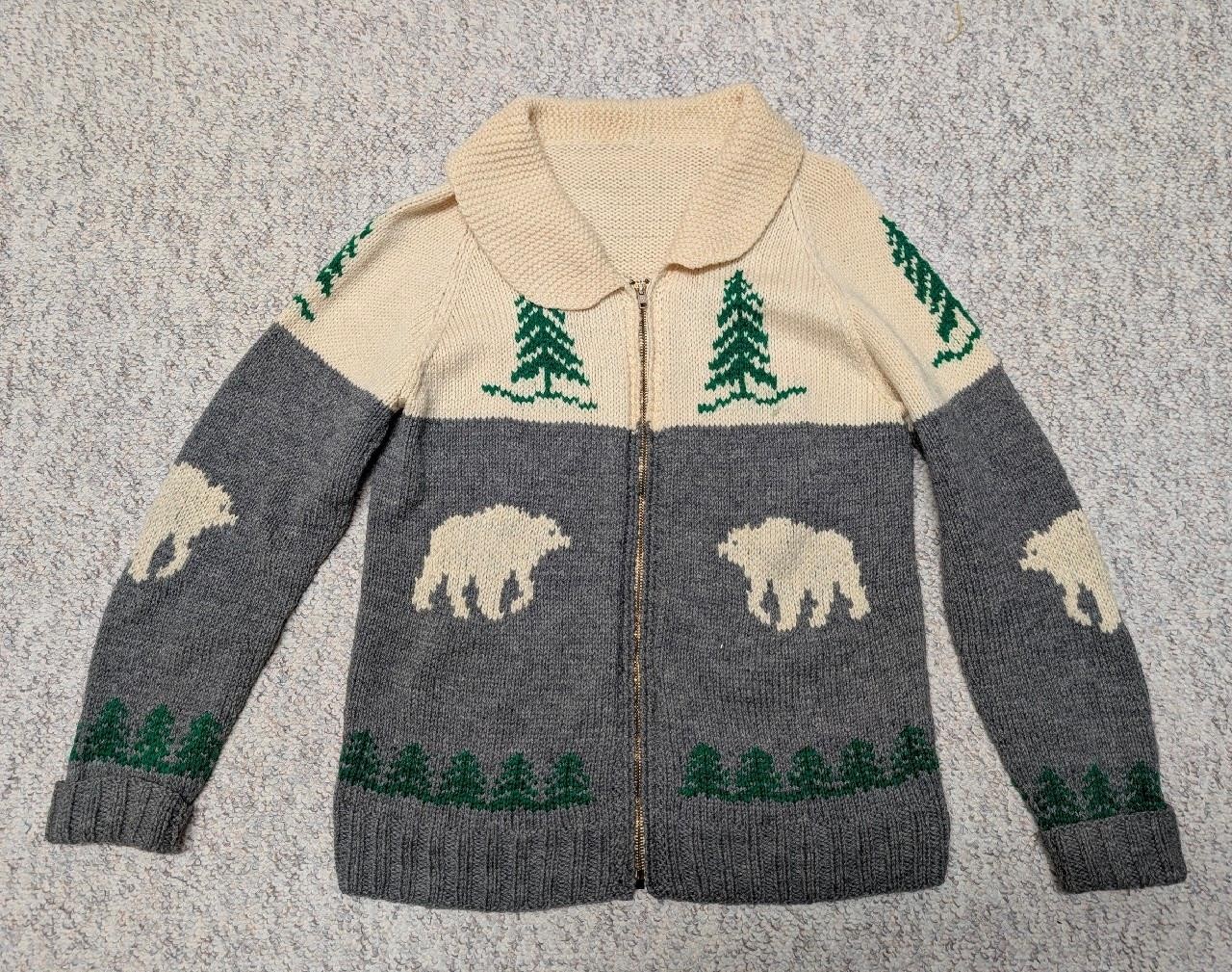 vintage COWICHAN sweater POLAR BEAR cardigan S wool knit HANDMADE jacket