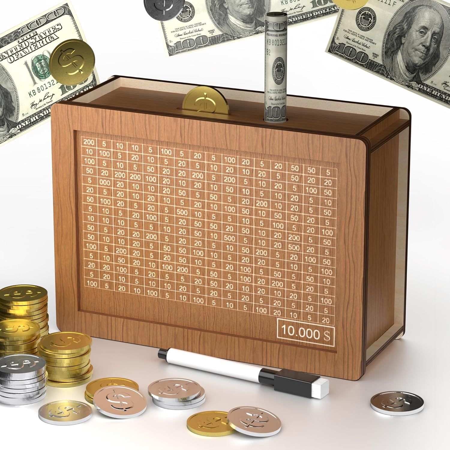 10000 Savings Challenge Box,Cashbox Kakeibo Money Saving Box, Money Vault Saving