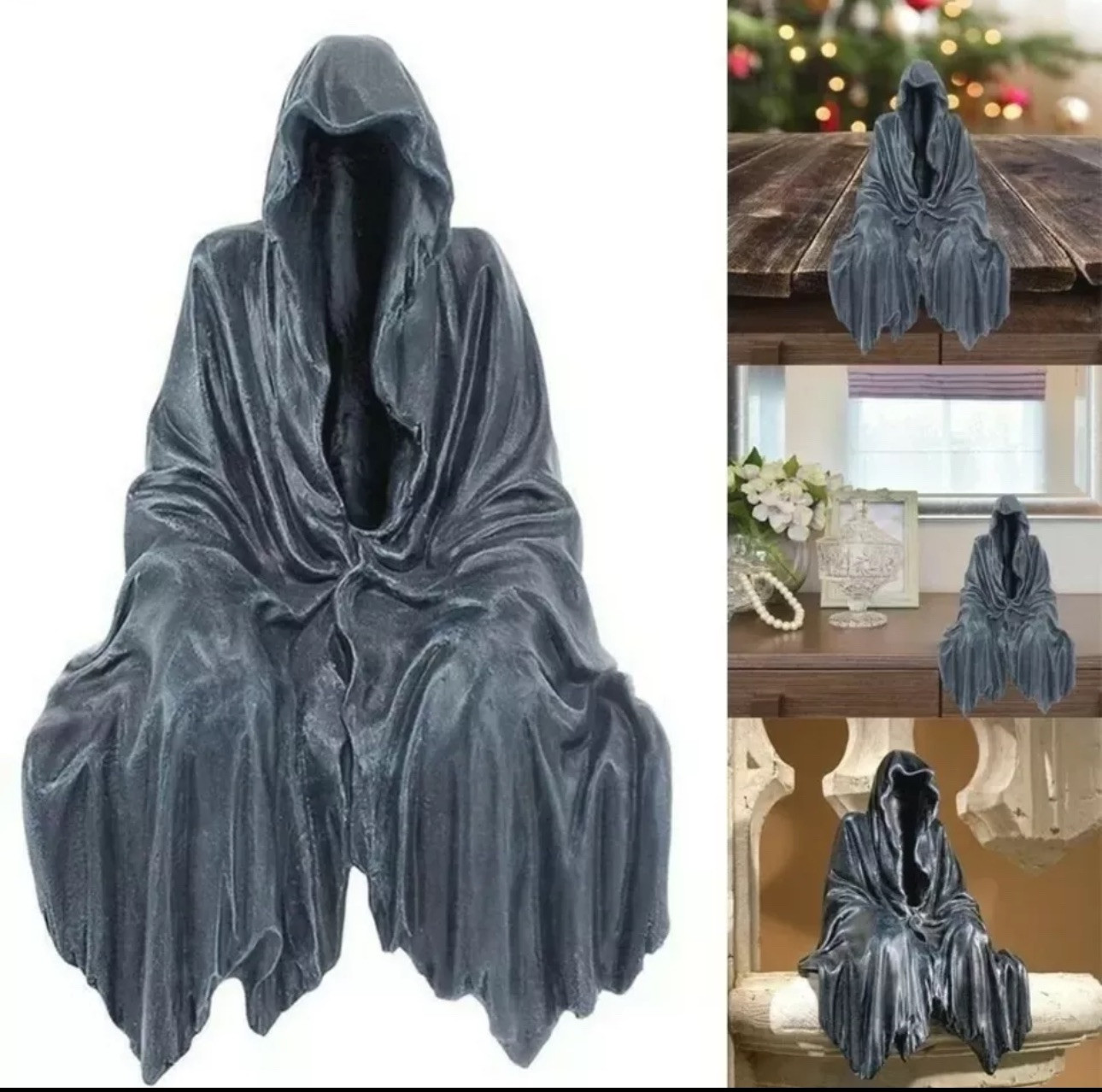 Grim Reaper Hooded Gothic 5.7” Tall Shelf Sitting Hooded Spirit Halloween Decor
