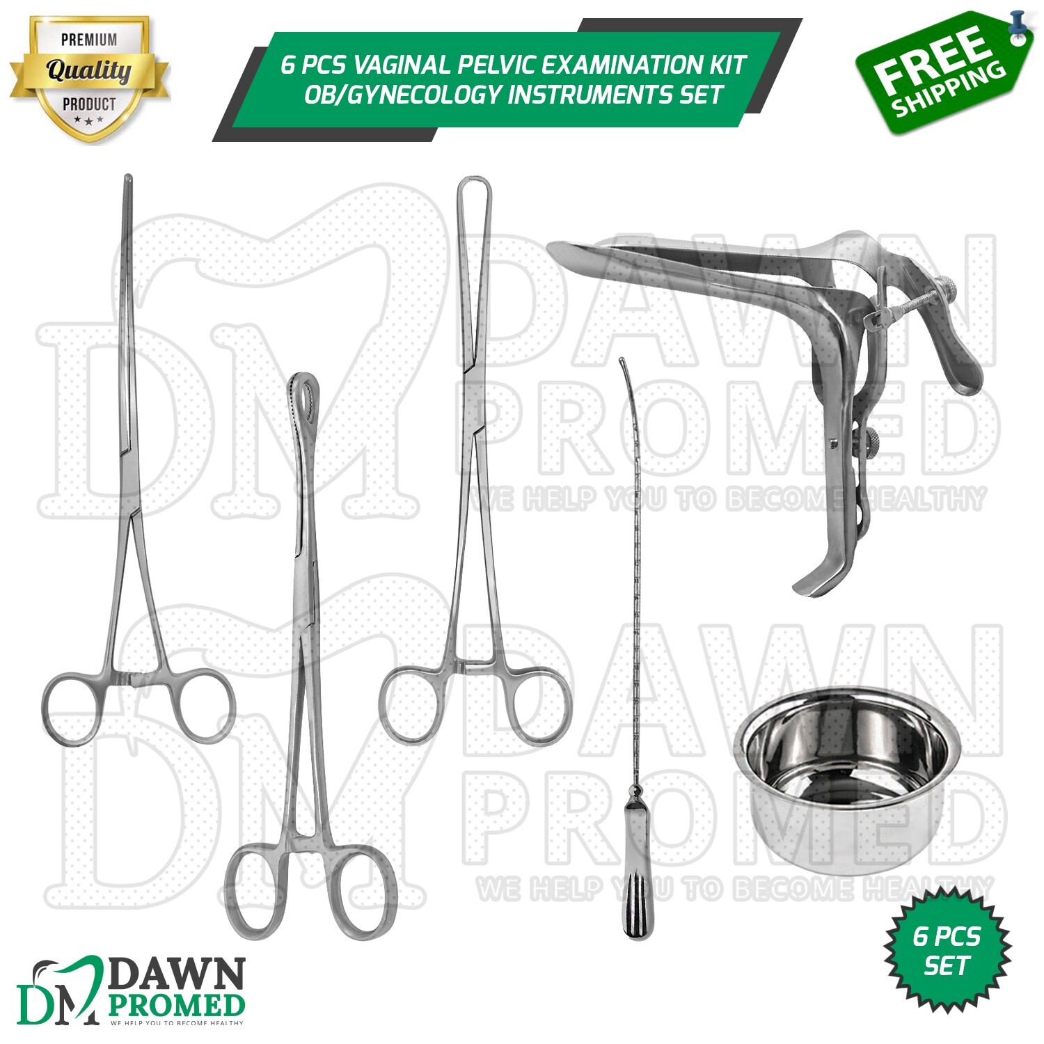 6 Pcs Vaginal Pelvic Examination Kit OB/Gynecology Instruments Set German Grade