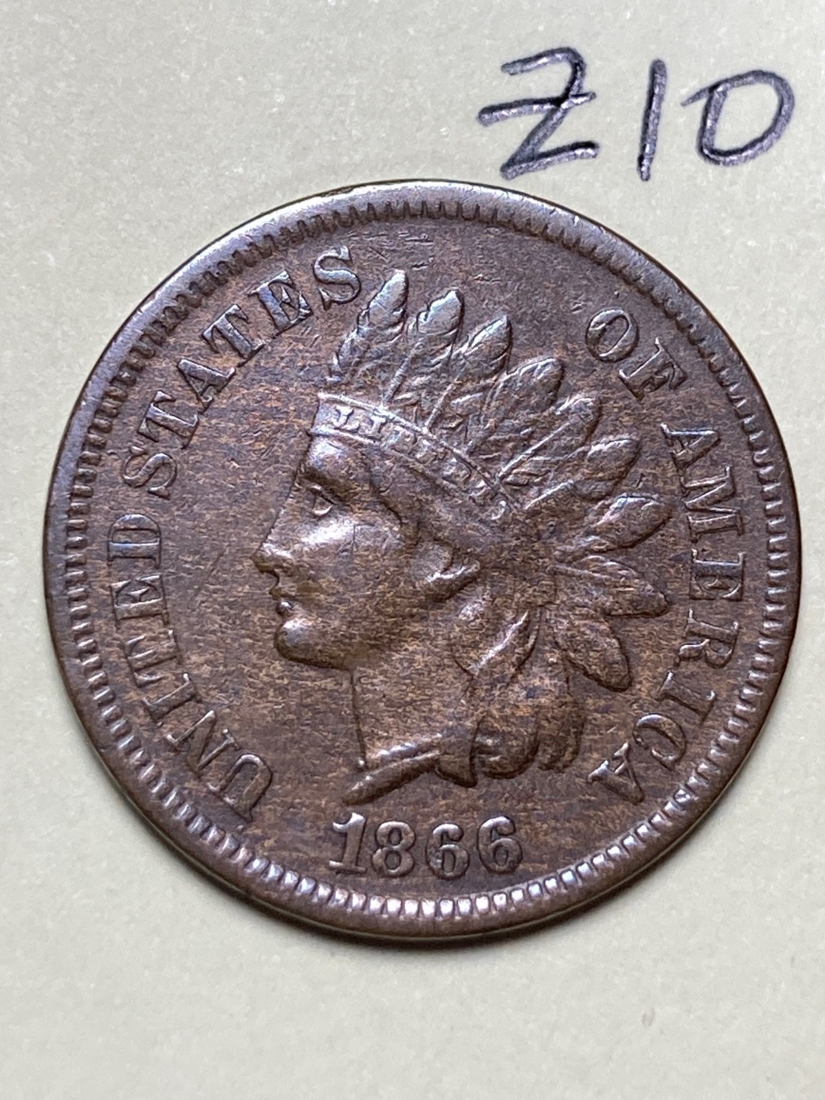 1866 Indian cent,  coin #Z10