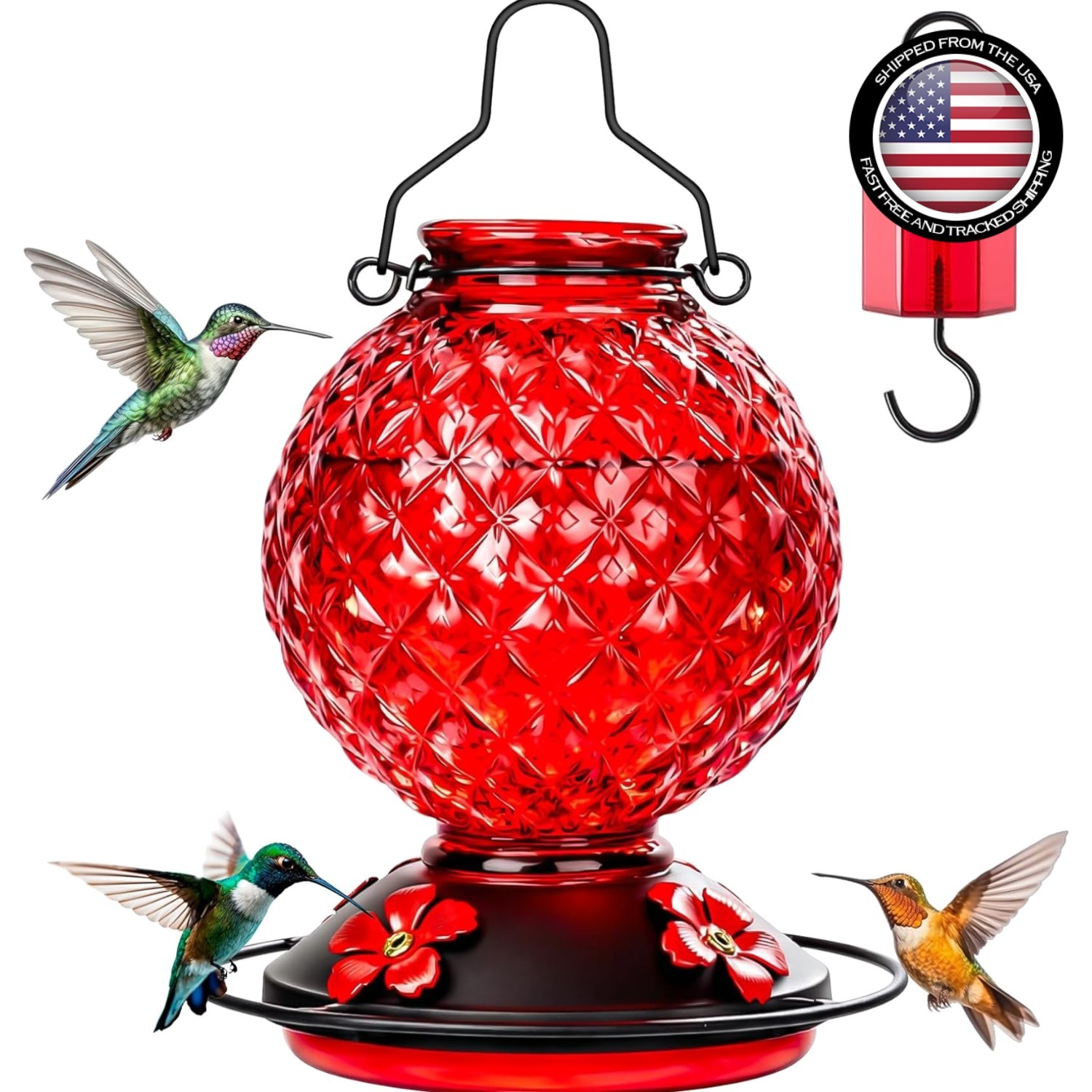 Elegant 25 OZ Glass Hummingbird Feeder with Bee Guards – Perfect Outdoor Gift