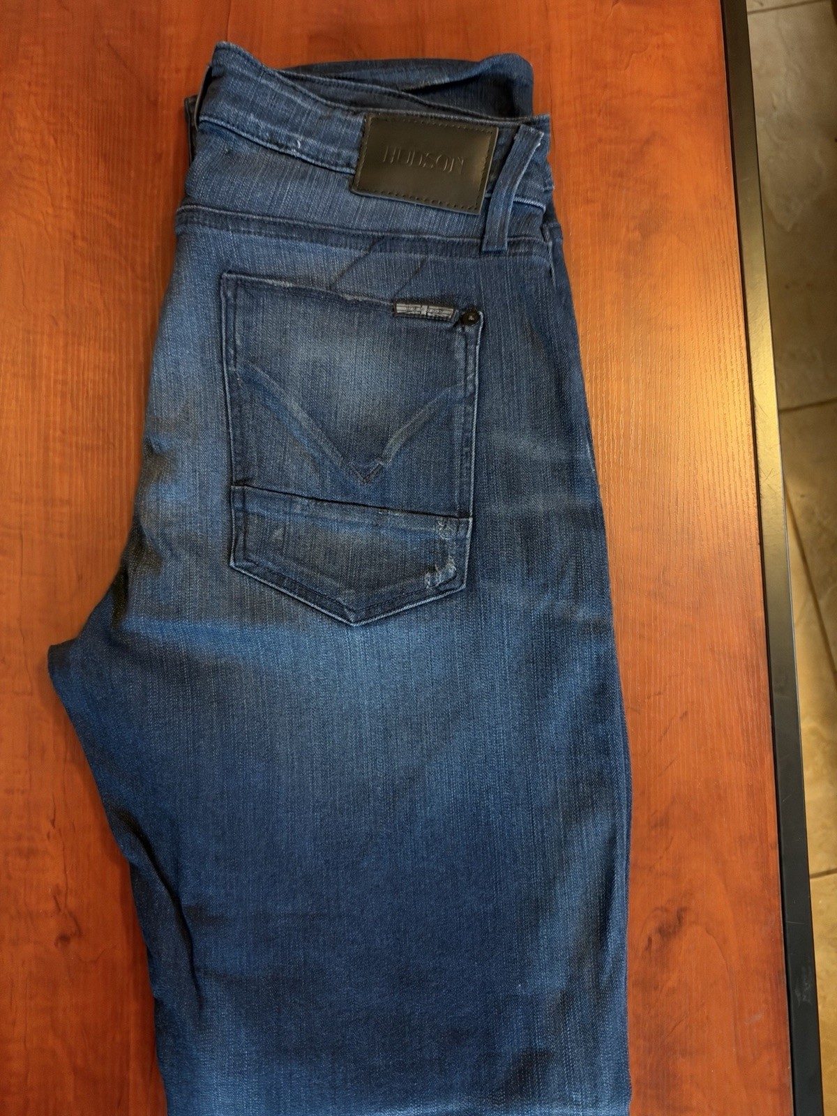 Hudson Blake Slim Straight Jeans Men’s 33 Blue Distressed Moto Biker Denim