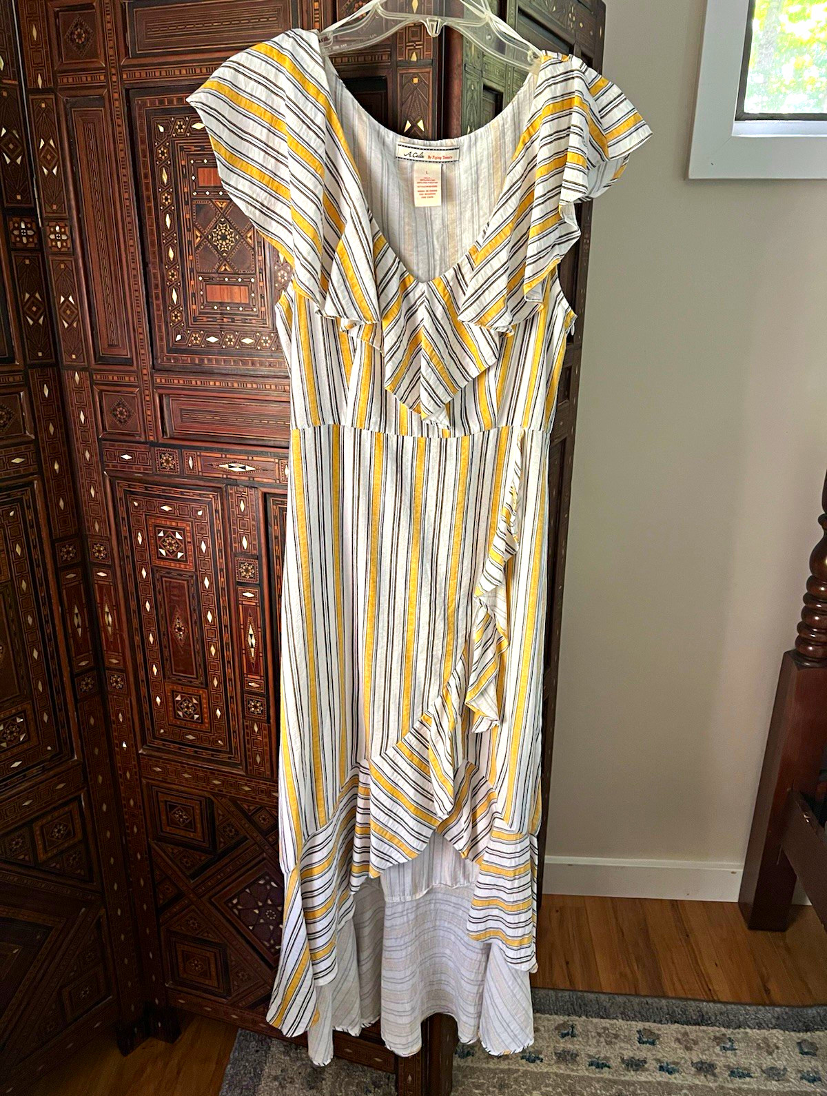 A Calin by Flying Tomato Striped V-Neck Ruffle Flutter Maxi Dress Size L A Calin by Flying Tomato Striped V-Neck Ruffle Flutter Maxi Dress Size L